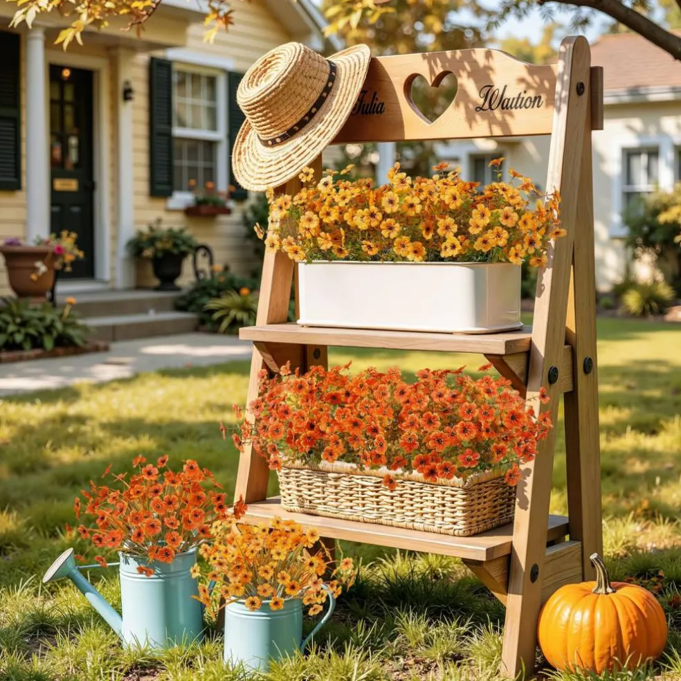 24 Bundles Artificial Fall Flowers, UV Resistant Faux Mums Porch