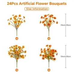 24 Bundles Artificial Fall Flowers, UV Resistant Faux Mums Porch