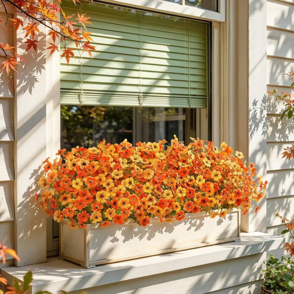 24 Bundles Artificial Fall Flowers, UV Resistant Faux Mums Porch
