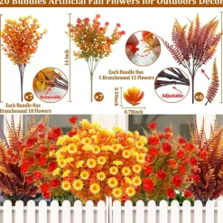 20 Bundles Artificial Fall Flowers for Outdoors Fall Decorations for Home