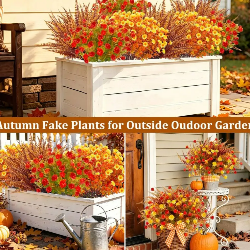 20 Bundles Artificial Fall Flowers for Outdoors Fall Decorations for Home