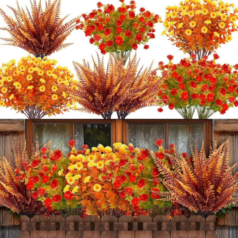 20 Bundles Artificial Fall Flowers for Outdoors Fall Decorations for Home