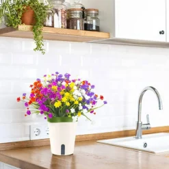 20 Bundles Artificial Outdoor Flowers, UV Resistant Faux Plastic Plant Set for Garden, Porch, Window Box, Home & Wedding Decoration (Mixed Colors)