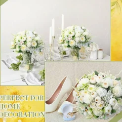 6 Bundles Artificial Peony and Rose Bouquet Flowers, Faux Silk Hydrangea Floral Arrangement Set for Wedding Centerpieces, Vase Decor, Home Table and Party Decorations (White)