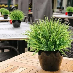 12 Bundles Artificial Plants, Fake Boston Fern Greenery Outdoor UV Resistant No Fade Faux Plastic Plants Garden Porch Window Box Decorating