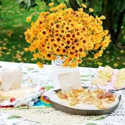 6 Bundles Artificial Sunflowers and Daisy Mums, 24 Stems UV Resistant Faux Fall Flowers with Greenery, Yellow Silk Flowers for Indoor Outdoor Home Wedding Office Garden DIY Decor