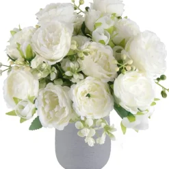4 Bundles Artificial White Peony Silk Flowers, Faux Peony Bouquet Set for Wedding, Farmhouse Home Decor, Boho Table Centerpieces & Vase Arrangements