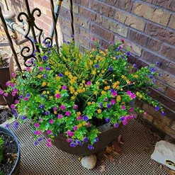 12 Bundles Outdoor Artificial Fake Flowers UV Resistant No Fade Boxwood Faux Plastic Shrubs Plants for Garden Patio Porch Window Box Home Wedding Farmhouse Hanging Décor