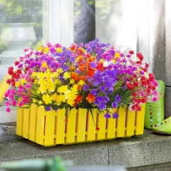 16 Bundles Summer Potted Artificial Flowers for Outdoors, Faux Plants Flowers