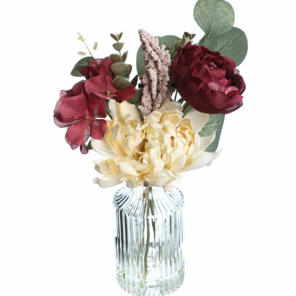 11" Burgundy Hydrangea Mum Mix in Glass Vase by Ashland®