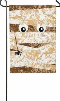 Burlap Mummy 2 Sided Halloween Garden Flag Dangling Spider