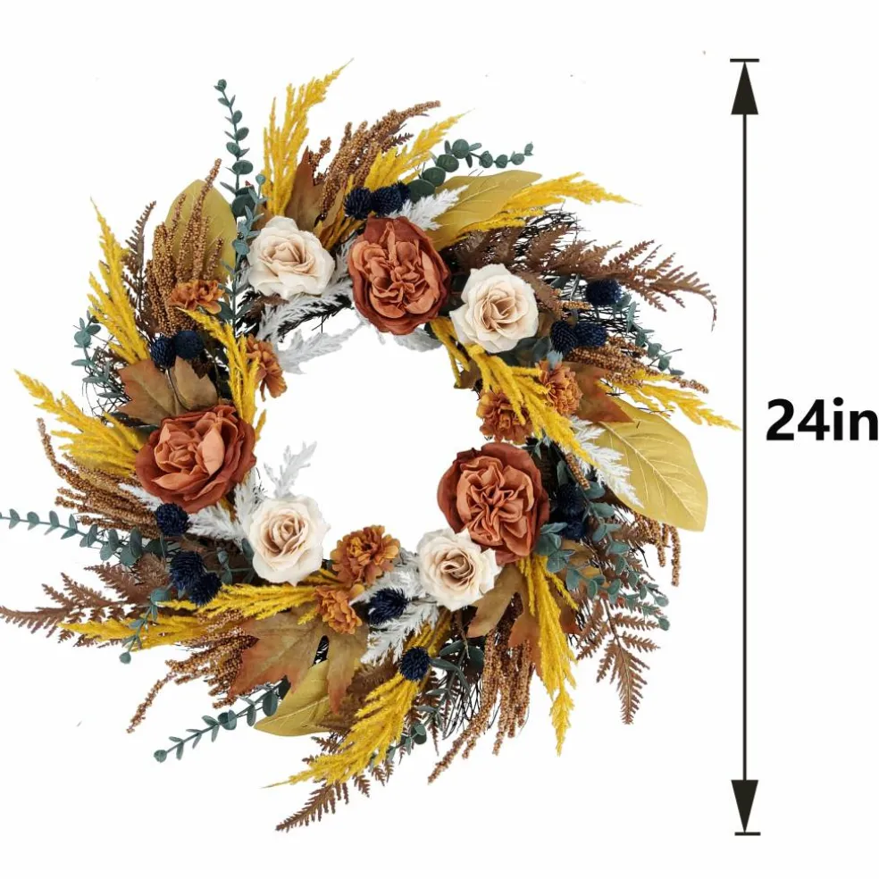 24" Burnt Orange Peony & Eucalyptus Wreath by Ashland®