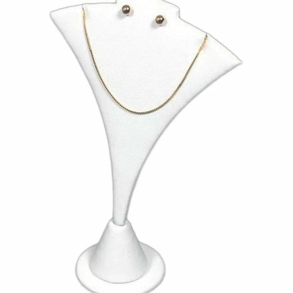 Bust Display Necklace Earring Combo White Leather Stand