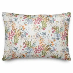 Butterfly Bird Floral Lumbar Throw Pillow
