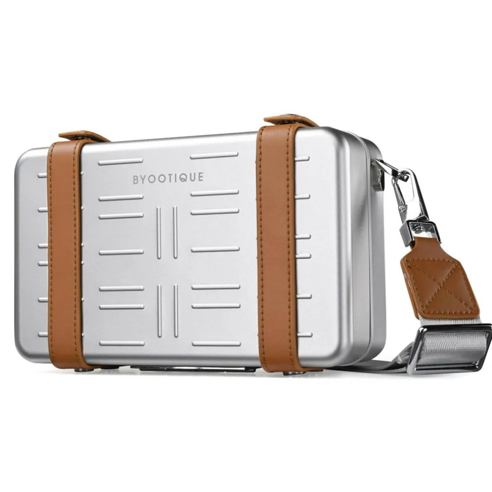 Byootique Aluminum Mini Crossbody Bag with Adjustable Strap for Travel,Sliver