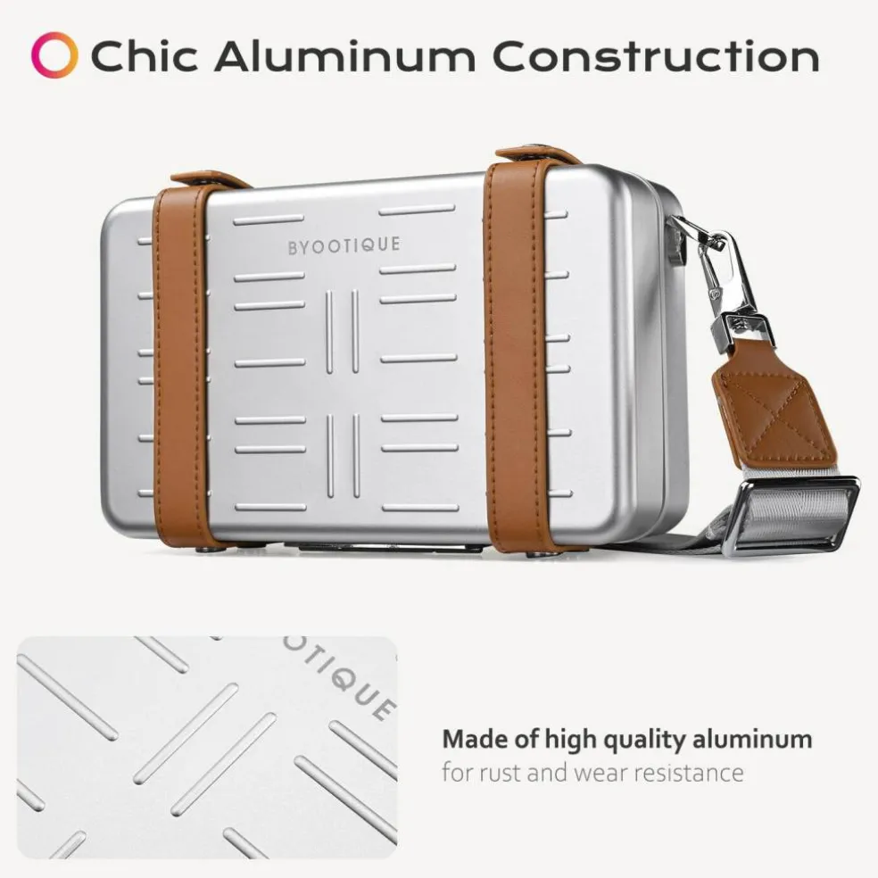 Byootique Aluminum Mini Crossbody Bag with Adjustable Strap for Travel,Sliver