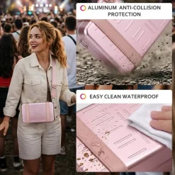 Byootique Aluminum Mini Crossbody Bag with Adjustable Strap for Travel,Pink