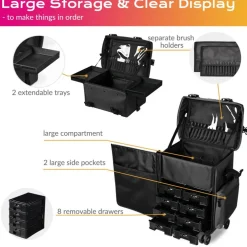 Byootique Classic Black Rolling 2in1 Cosmetic Case Sided Makeup Artist Organizer