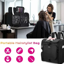 Byootique Hair Tools Travel Bag Barber Soft Sided Backpack Large Capacity Hairstylist Supplies Storage Bag Salon Barber Shop Cosmetology