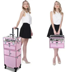 Byootique 2in1 Nail Polish Organizer Rolling Makeup Train Case Manicure Storage