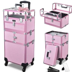 Byootique 2in1 Nail Polish Organizer Rolling Makeup Train Case Manicure Storage