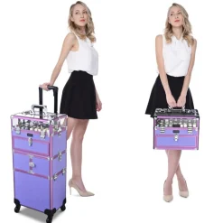 Byootique 2in1 Nail Polish Organizer Rolling Makeup Train Case Manicure Purple