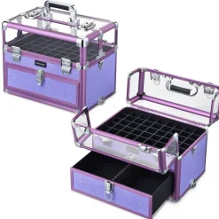 Byootique 2in1 Nail Polish Organizer Rolling Makeup Train Case Manicure Purple