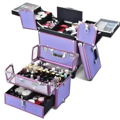Byootique 2in1 Nail Polish Organizer Rolling Makeup Train Case Manicure Purple