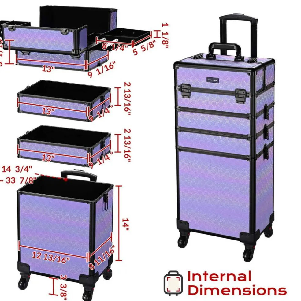 Byootique 4in1 Rolling Makeup Train Case w/ Cube Case Cosmetic Organizer Purple