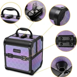 Byootique 4in1 Rolling Makeup Train Case w/ Cube Case Cosmetic Organizer Purple