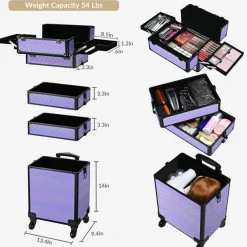 Byootique 4in1 Rolling Makeup Train Case Cosmetic Organizer Charm ForgetMeNot