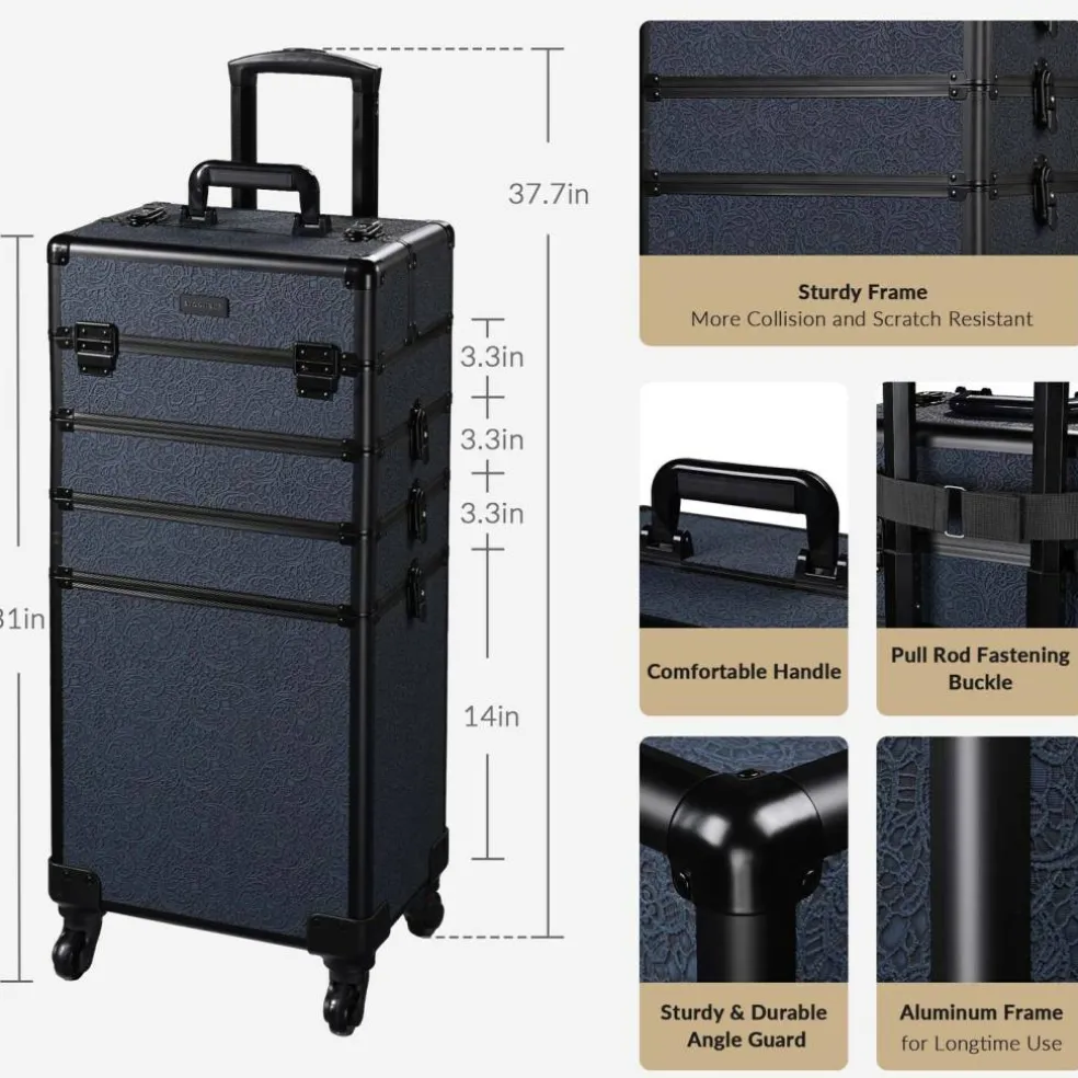 Byootique 4in1 Rolling Makeup Train Case Cosmetic Organizer Rococo Midnight