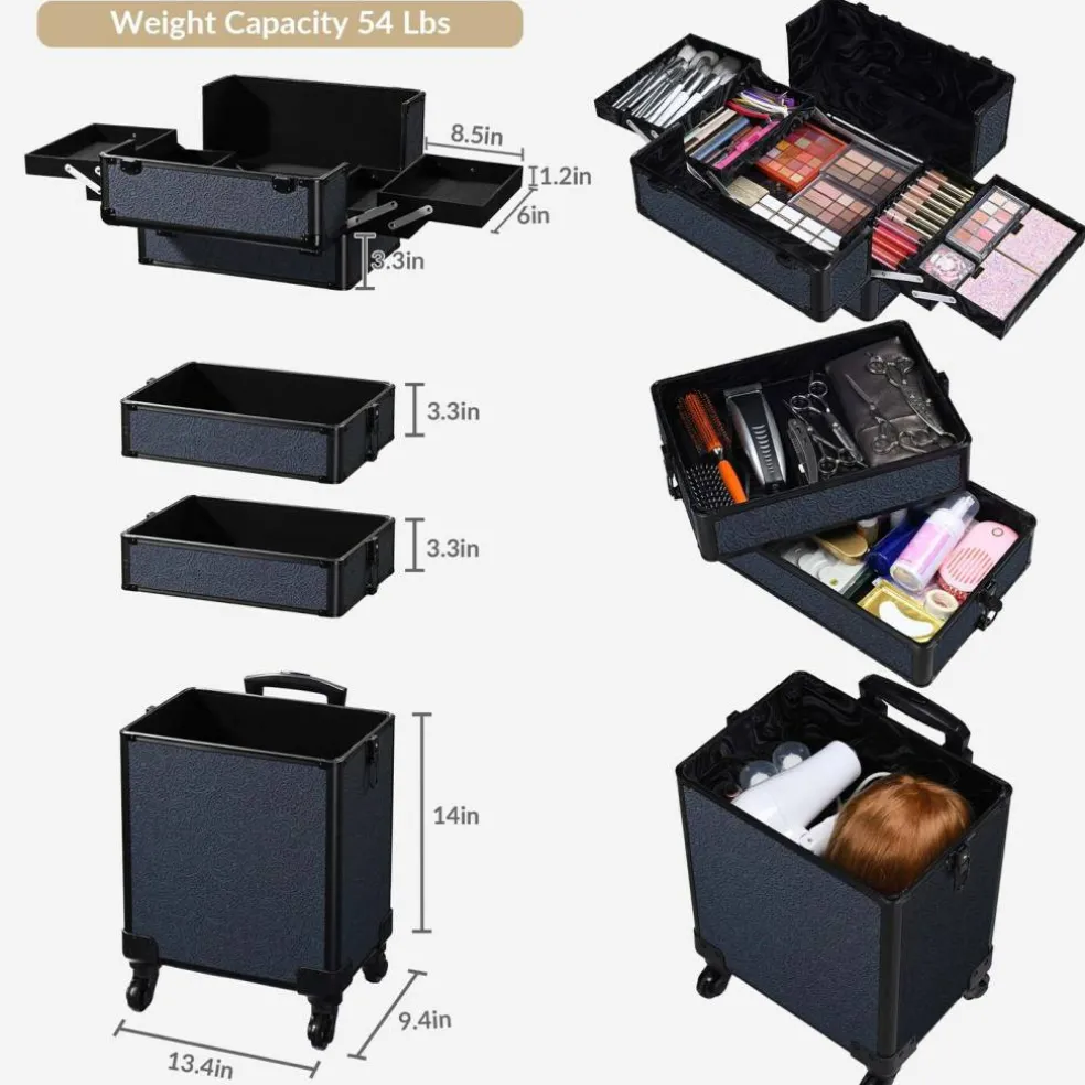 Byootique 4in1 Rolling Makeup Train Case Cosmetic Organizer Rococo Midnight