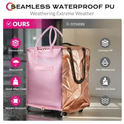 Byootique 70L/145L Rolling Tote Bag with 5 Wheels 3 Carrying Ways Seamless Waterproof PU 2 Pack for Shopping
