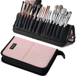 Byootique Makeup Brush Holder Bag Foldable Cosmetic Case ForgetMeNot Pink Artist