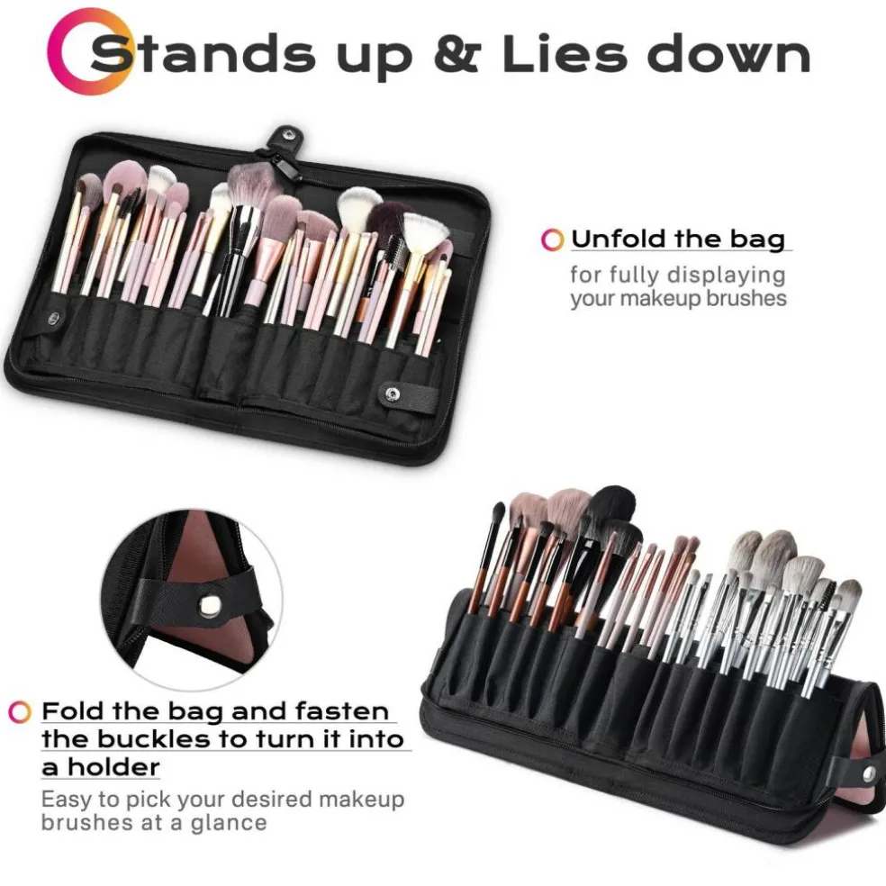 Byootique Makeup Brush Holder Bag Foldable Cosmetic Case ForgetMeNot Pink Artist