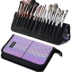 Byootique Makeup Brush Holder Bag Foldable Cosmetic Case ForgetMeNot Purple