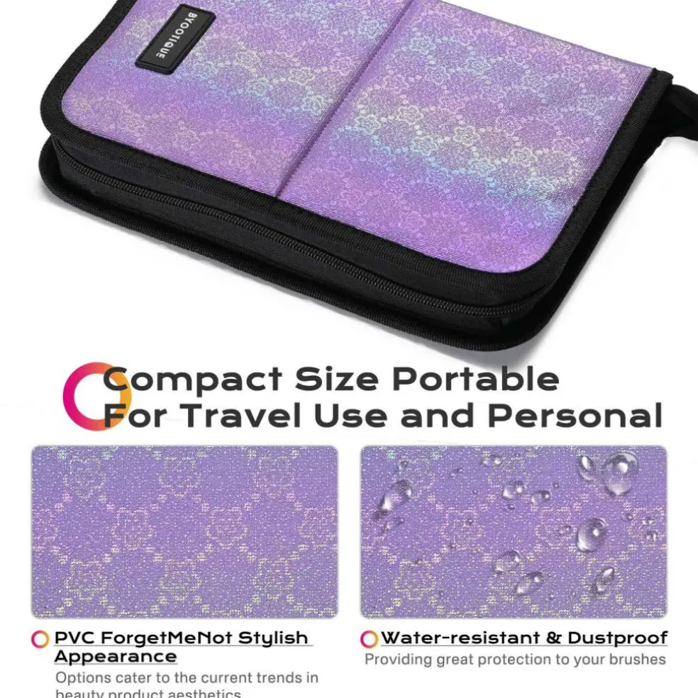 Byootique Makeup Brush Holder Bag Foldable Cosmetic Case ForgetMeNot Purple