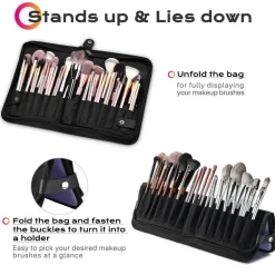 Byootique Makeup Brush Holder Bag Foldable Cosmetic Case ForgetMeNot Purple