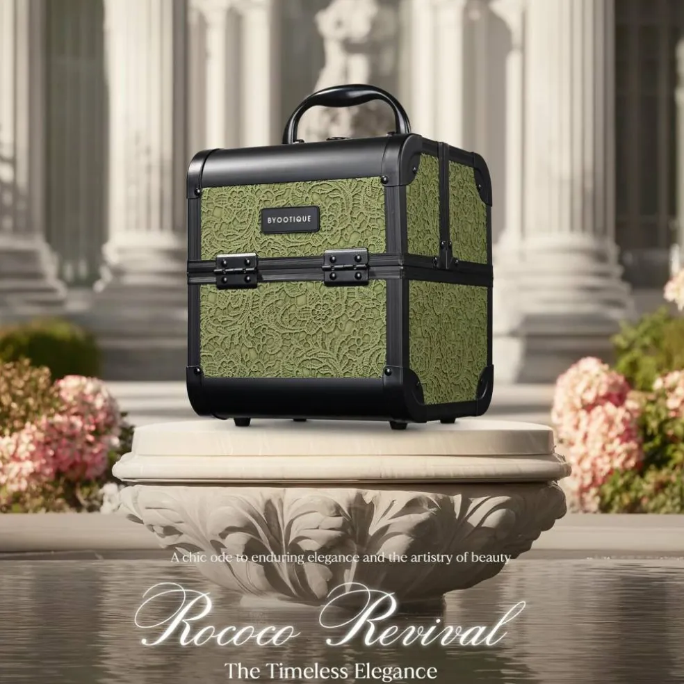 Byootique Makeup Train Case Cosmetic Organizer w/ Mirror Artist Rococo Moss