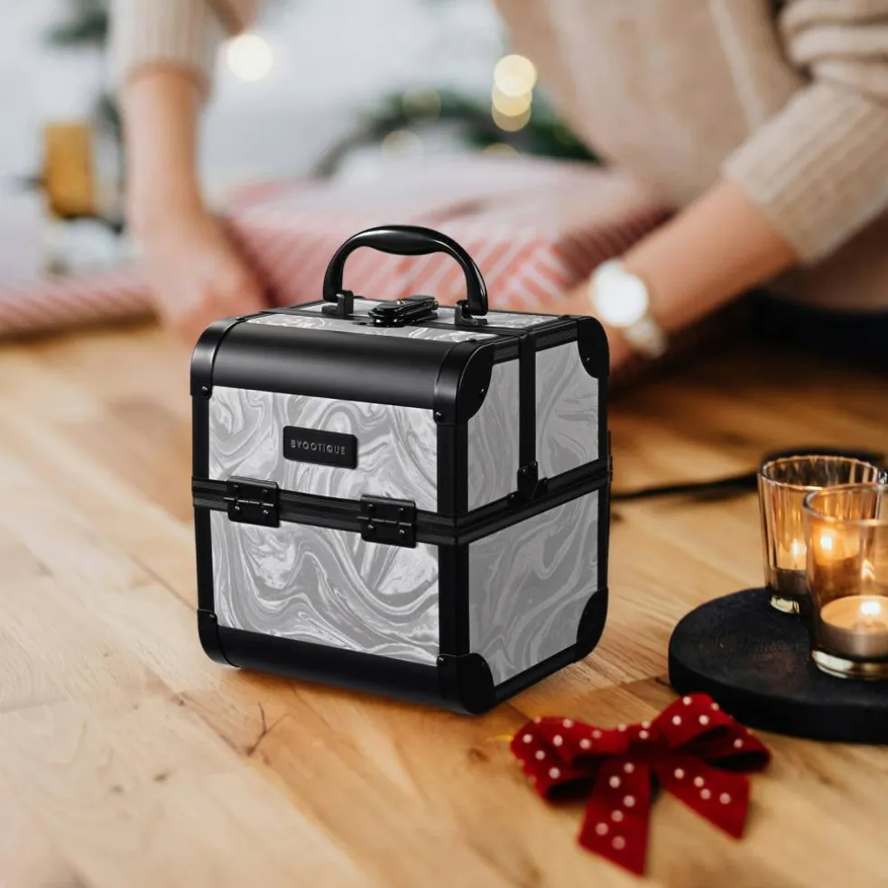 Byootique Makeup Train Case Cosmetic Organizer w/ Mirror Artist CB Graystone