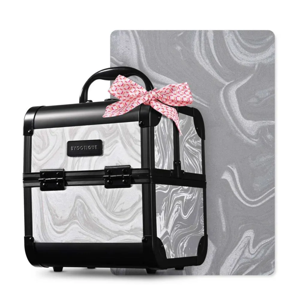 Byootique Makeup Train Case Cosmetic Organizer w/ Mirror Artist CB Graystone