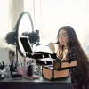 Byootique Makeup Train Case Cosmetic Organizer w/ Mirror Artist Rococo Coral