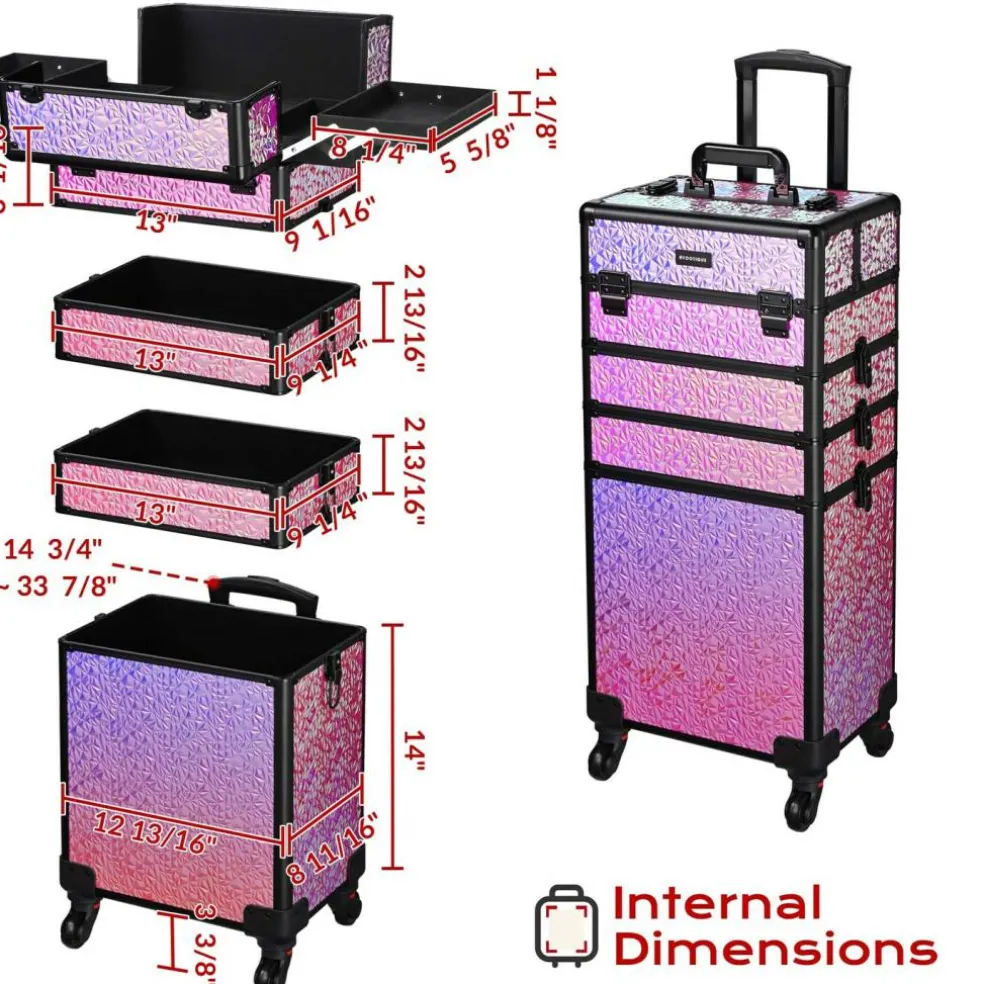 Byootique Makeup Train Case Kit with Cube Case Cosmetic Organizer Mermaid Pink