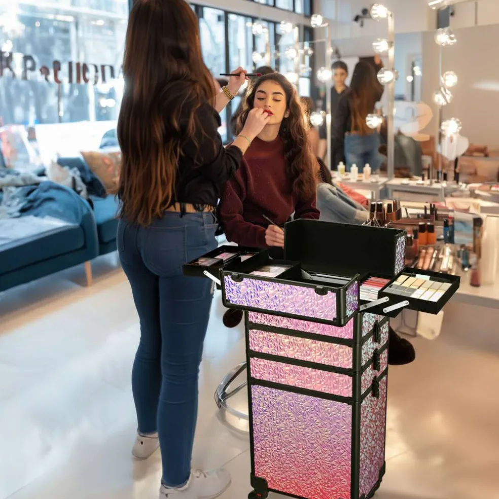 Byootique Makeup Train Case Kit with Cube Case Cosmetic Organizer Mermaid Pink