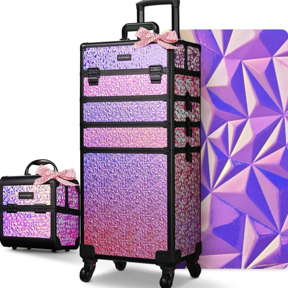 Byootique Makeup Train Case Kit with Cube Case Cosmetic Organizer Mermaid Pink