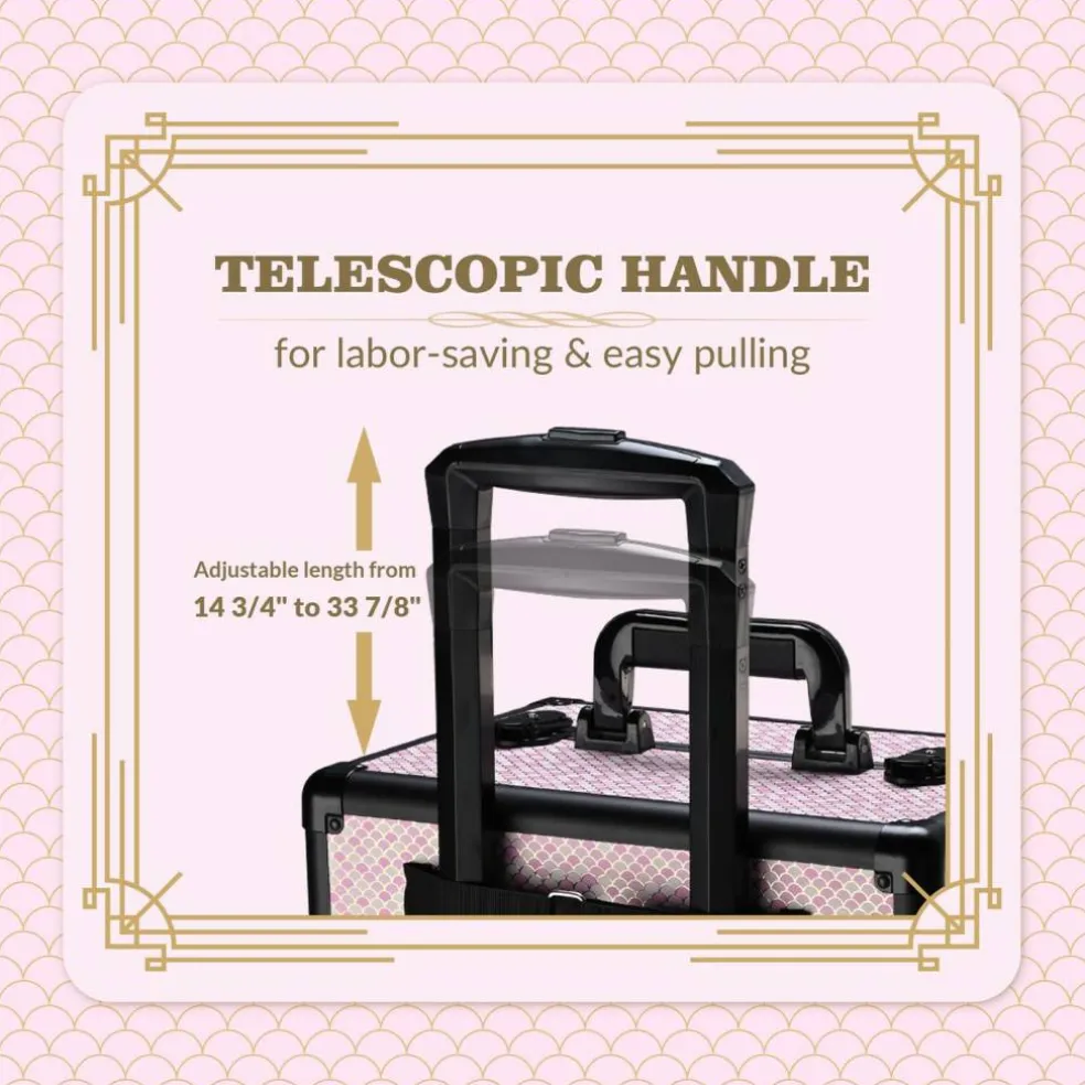 Byootique Makeup Train Case Trolley w/ Cube Case Cosmetic Organizer Art Deco Bloom