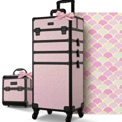 Byootique Makeup Train Case Trolley w/ Cube Case Cosmetic Organizer Art Deco Bloom
