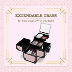 Byootique Makeup Train Case Trolley w/ Cube Case Cosmetic Organizer Art Deco Bloom