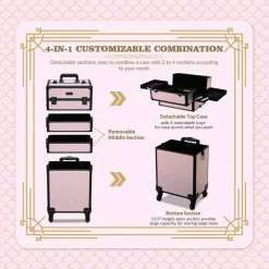 Byootique Makeup Train Case Trolley w/ Cube Case Cosmetic Organizer Art Deco Bloom